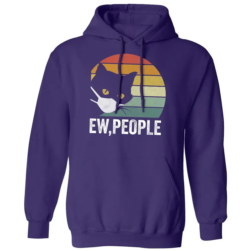 Retro Vintage Ew, people Black Cat Mask Quarantine Funny Cat Classic Unisex Hoodie - 6