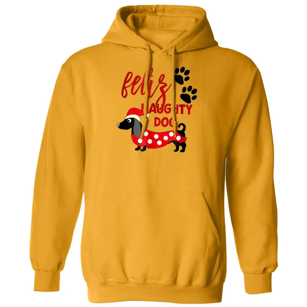 Dachshund Christmas   Funny Feliz Naughty Dog Xmas Classic Unisex Hoodie - 12