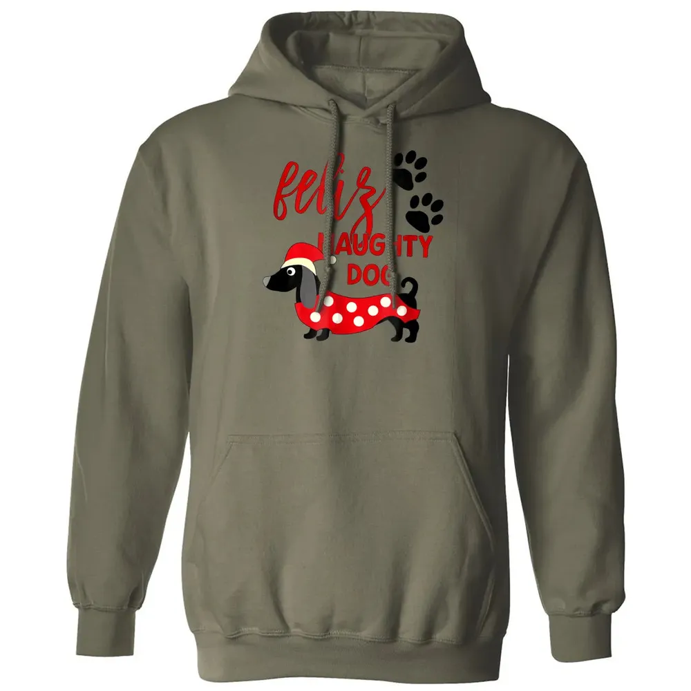 Dachshund Christmas   Funny Feliz Naughty Dog Xmas Classic Unisex Hoodie - 4