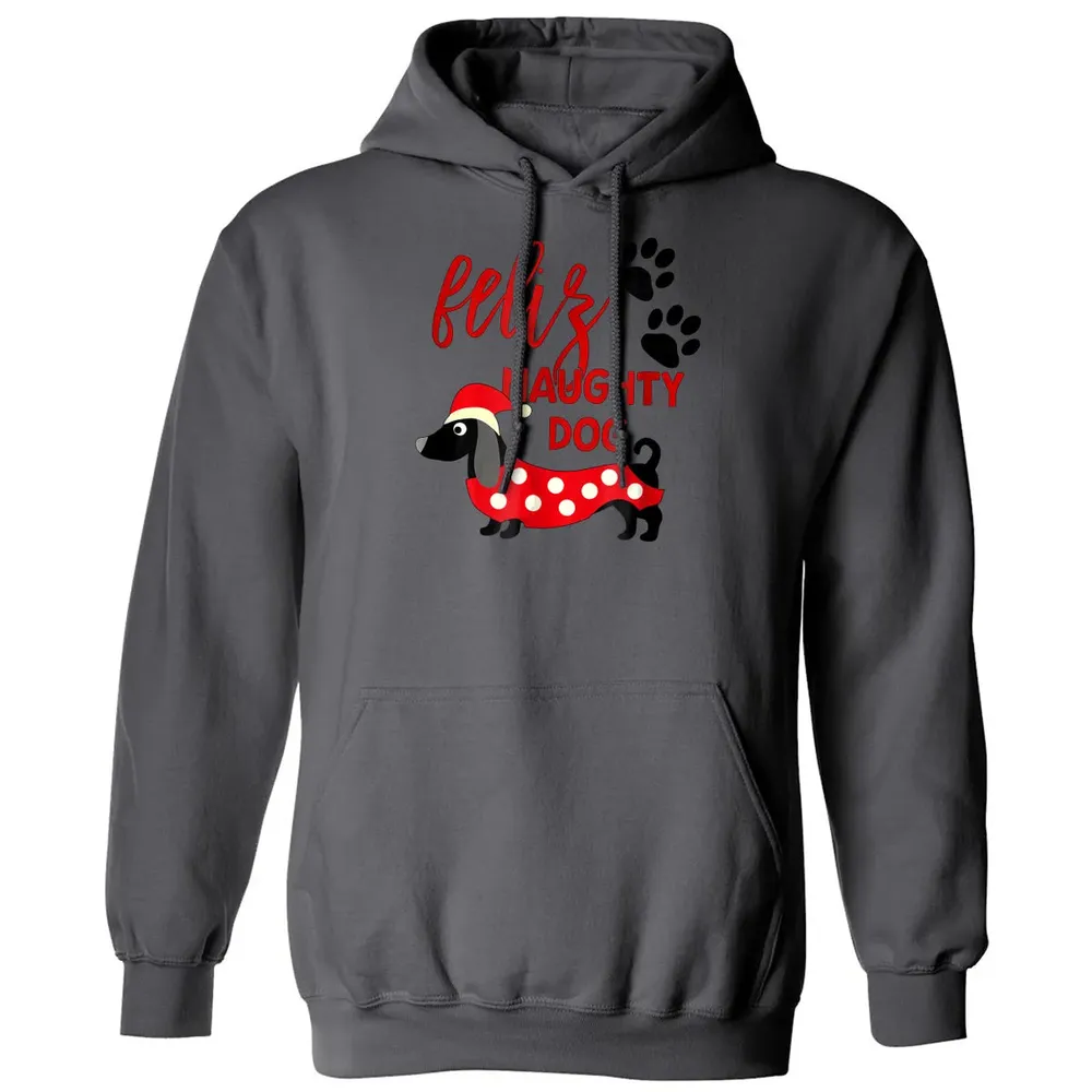Dachshund Christmas   Funny Feliz Naughty Dog Xmas Classic Unisex Hoodie - 7