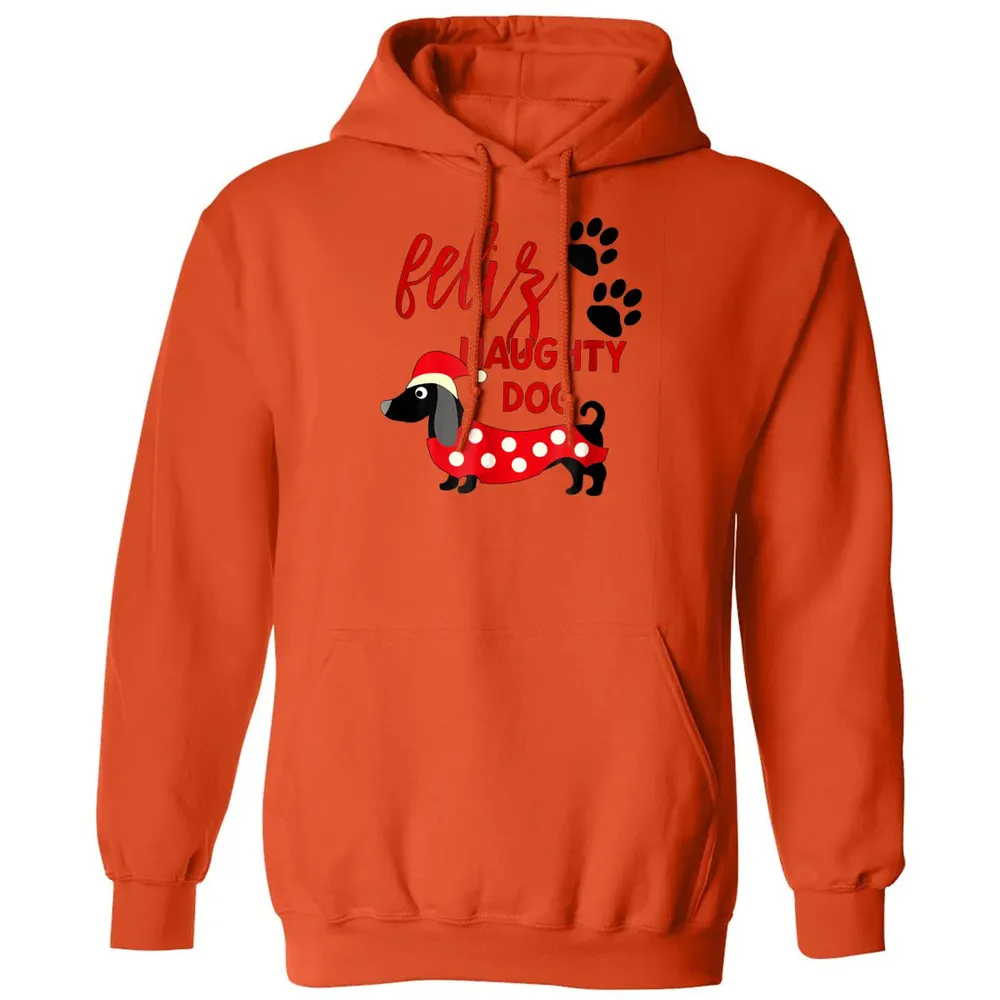 Dachshund Christmas   Funny Feliz Naughty Dog Xmas Classic Unisex Hoodie - 10