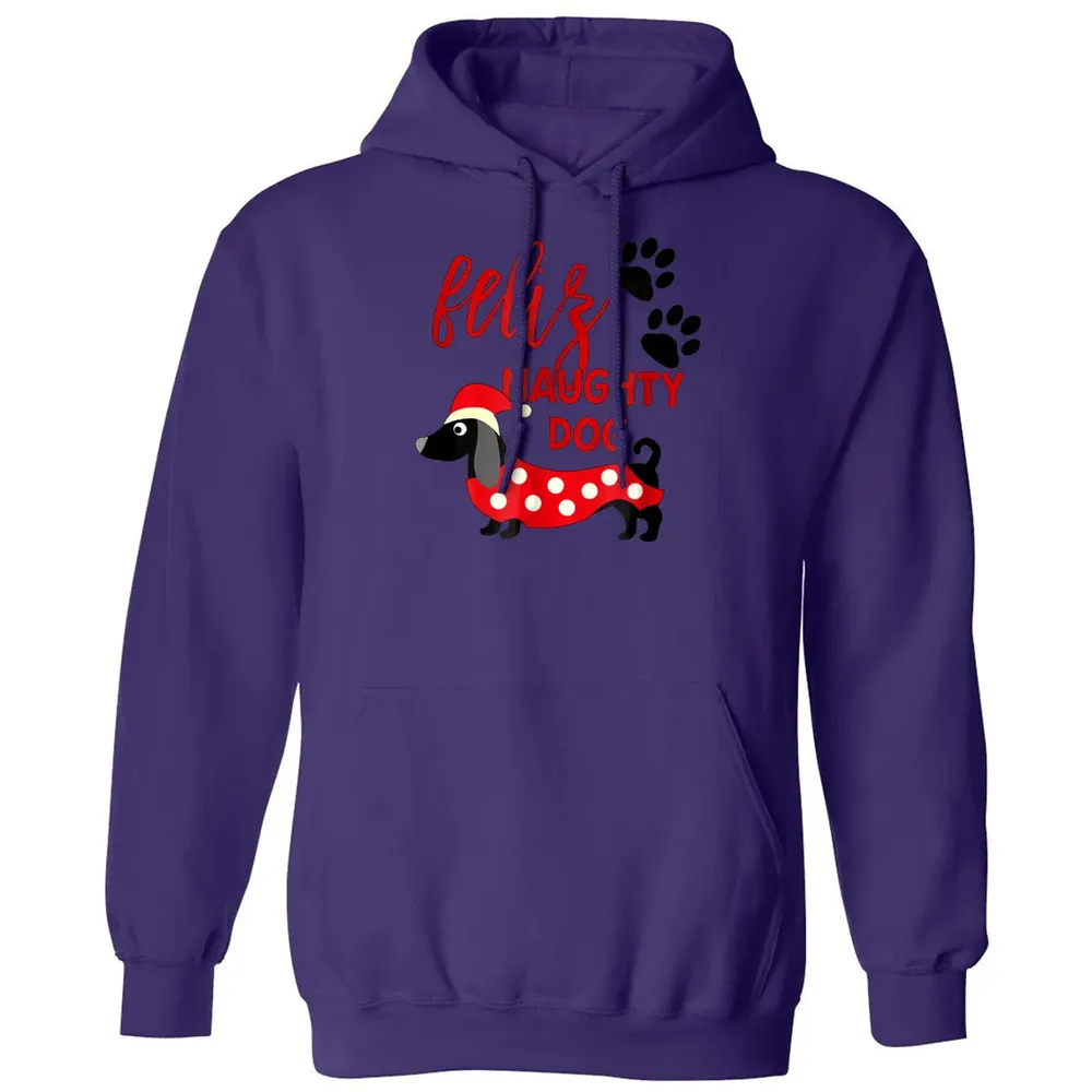 Dachshund Christmas   Funny Feliz Naughty Dog Xmas Classic Unisex Hoodie - 6