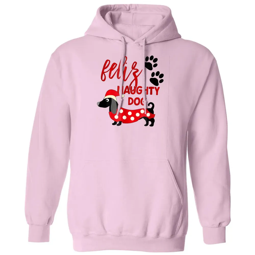 Dachshund Christmas   Funny Feliz Naughty Dog Xmas Classic Unisex Hoodie - 3