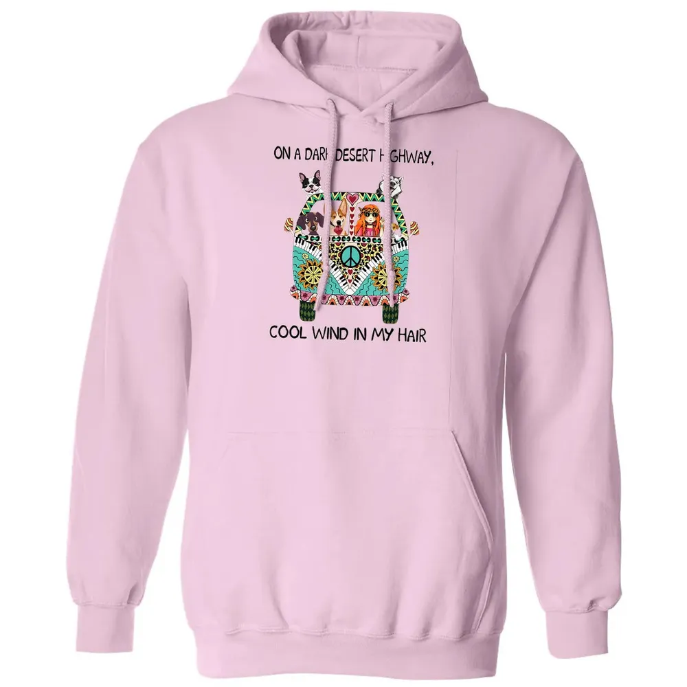 In Hair On Dark Highway A Desert Corgi Cool Wind Hippie Dog Classic Unisex Hoodie - 3