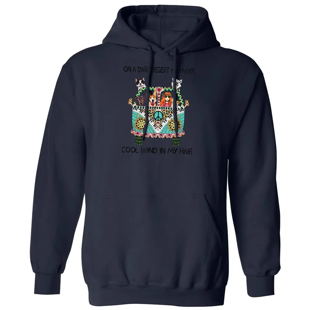In Hair On Dark Highway A Desert Corgi Cool Wind Hippie Dog Classic Unisex Hoodie - 8