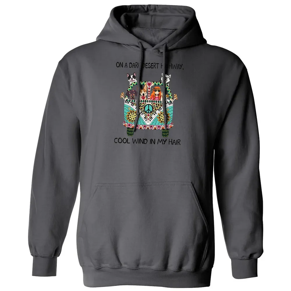 In Hair On Dark Highway A Desert Corgi Cool Wind Hippie Dog Classic Unisex Hoodie - 7