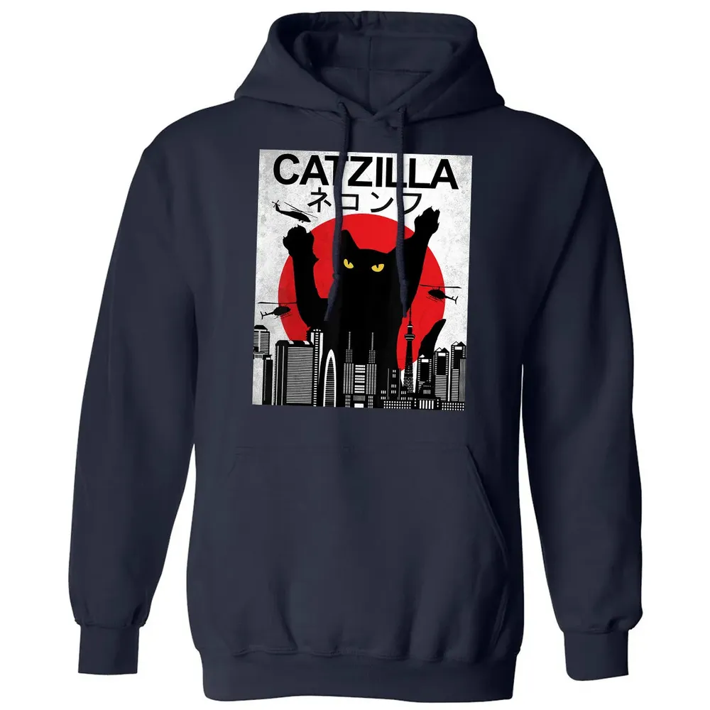 Vintage Catzilla   Japanese Cat Style   Retro Sunset Kitten Classic Unisex Hoodie - 2