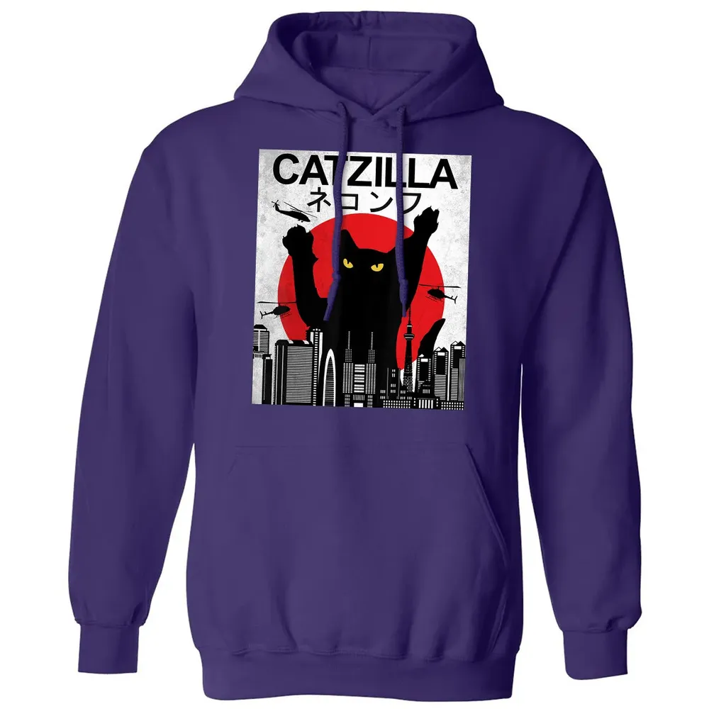 Vintage Catzilla   Japanese Cat Style   Retro Sunset Kitten Classic Unisex Hoodie - 6