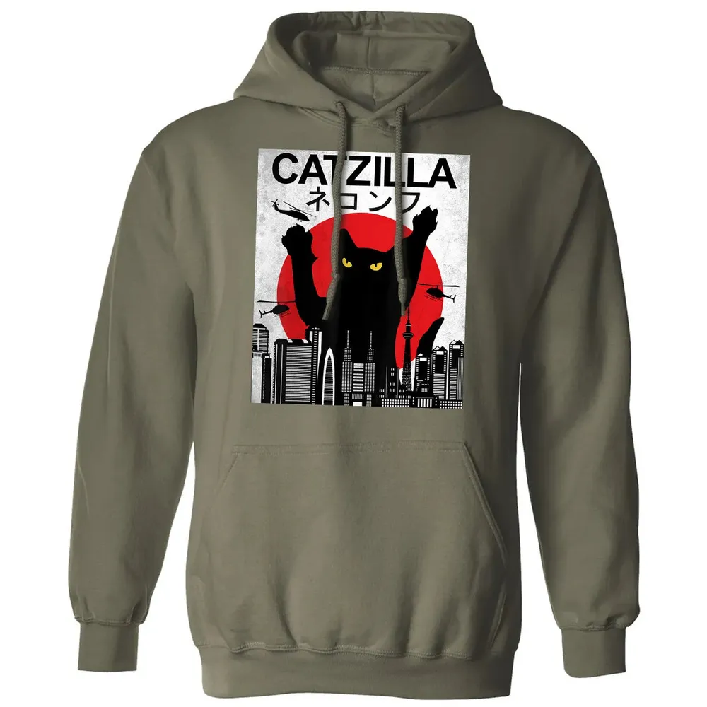 Vintage Catzilla   Japanese Cat Style   Retro Sunset Kitten Classic Unisex Hoodie - 4