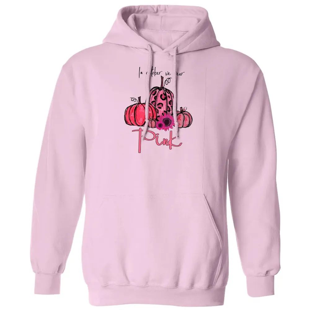 In October We Wear Pink Pumpkin Breast Cancer Halloween Classic Unisex Hoodie - 3