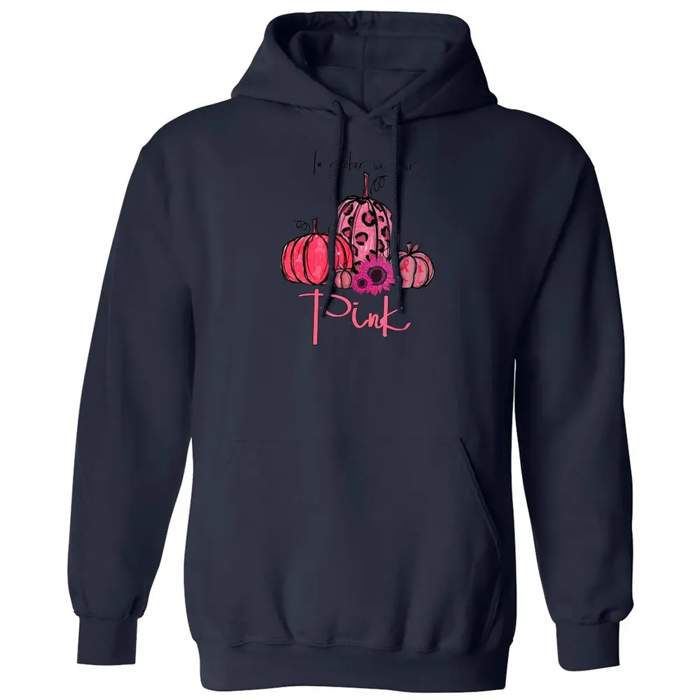 In October We Wear Pink Pumpkin Breast Cancer Halloween Classic Unisex Hoodie - 8