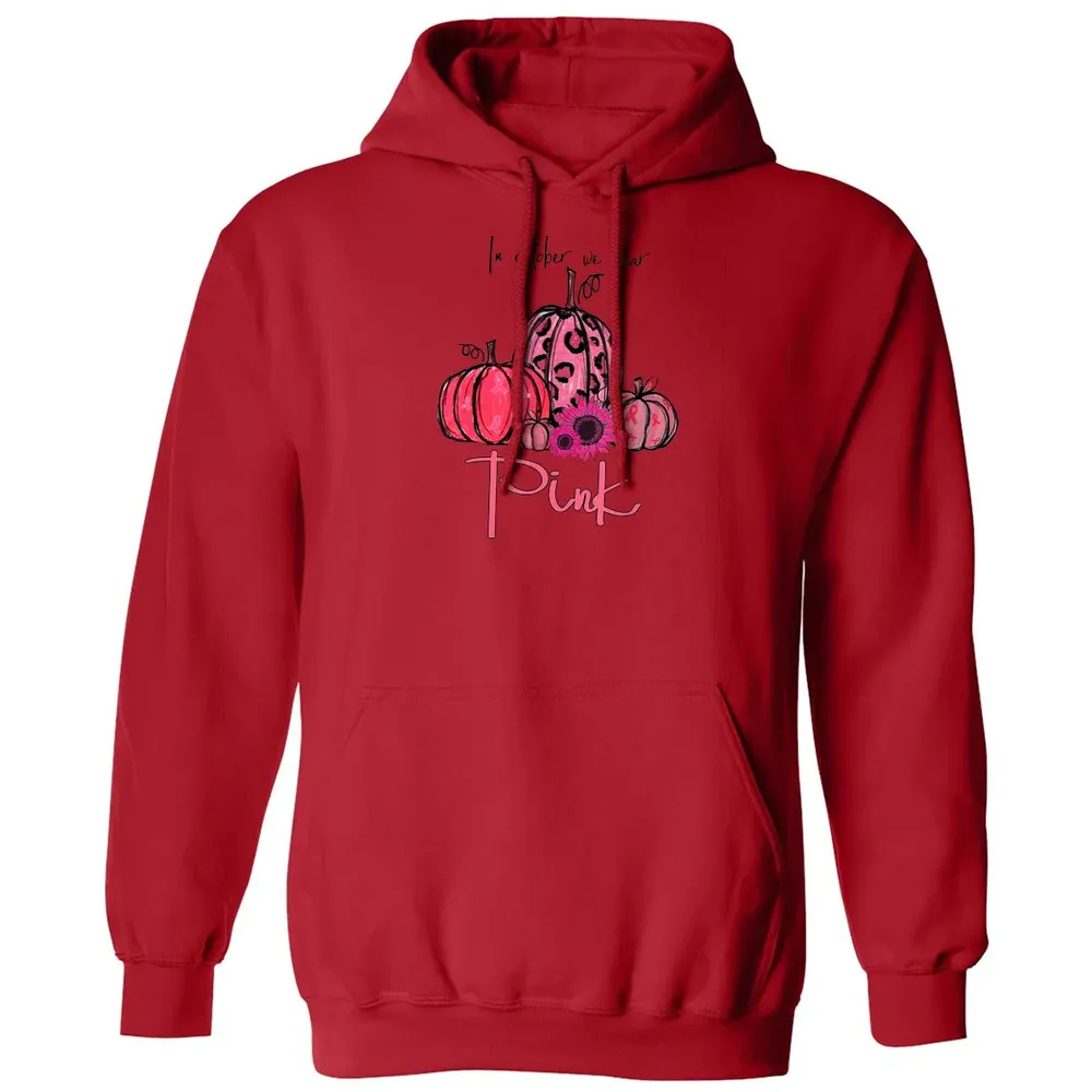 In October We Wear Pink Pumpkin Breast Cancer Halloween Classic Unisex Hoodie - 5