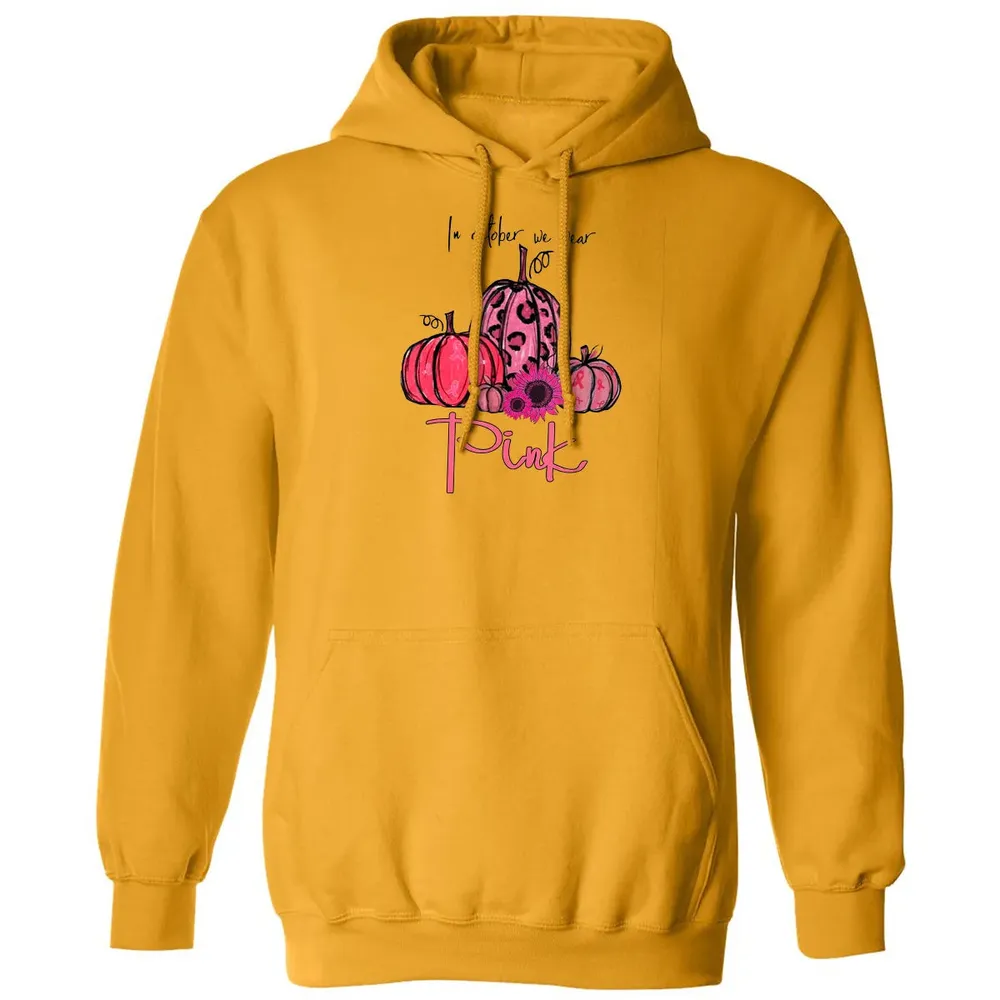 In October We Wear Pink Pumpkin Breast Cancer Halloween Classic Unisex Hoodie - 12