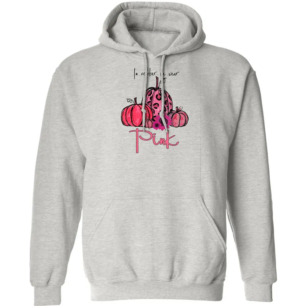 In October We Wear Pink Pumpkin Breast Cancer Halloween Classic Unisex Hoodie - 2
