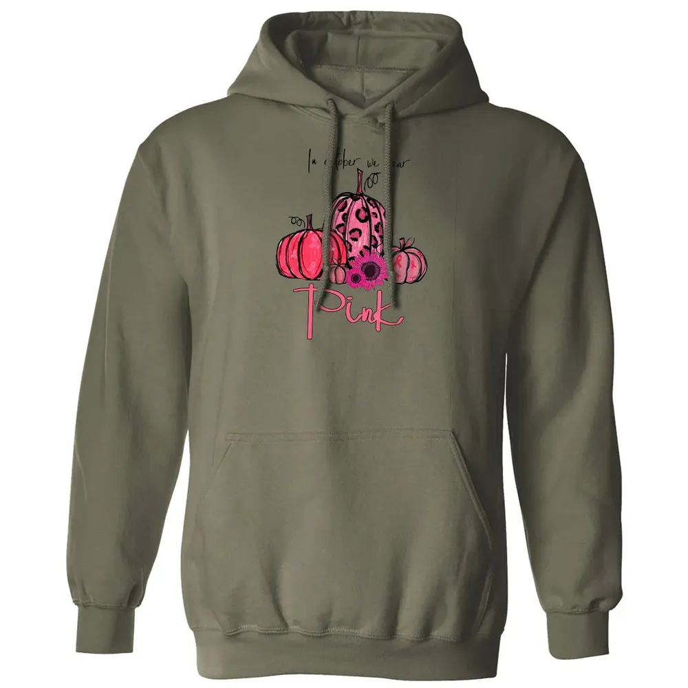In October We Wear Pink Pumpkin Breast Cancer Halloween Classic Unisex Hoodie - 4
