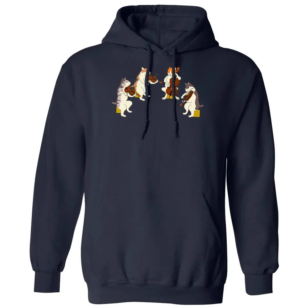 Fun Cats Playing Violin Cello  Gift Music Cat Lover Classic Unisex Hoodie - 2