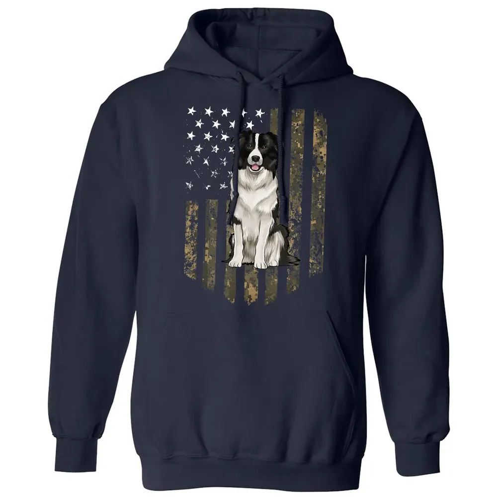 Camo American Flag Border Collie 4th Of July USA Classic Unisex Hoodie - 2