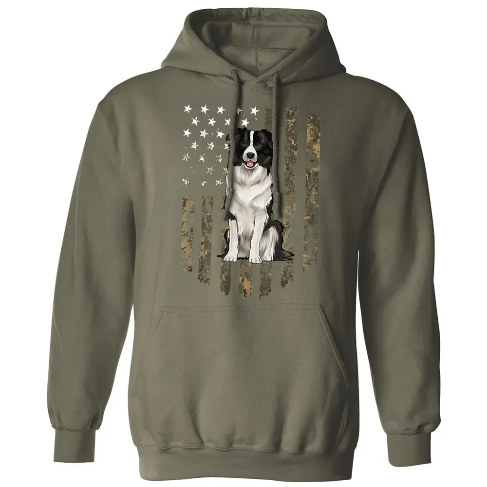 Camo American Flag Border Collie 4th Of July USA Classic Unisex Hoodie - 4