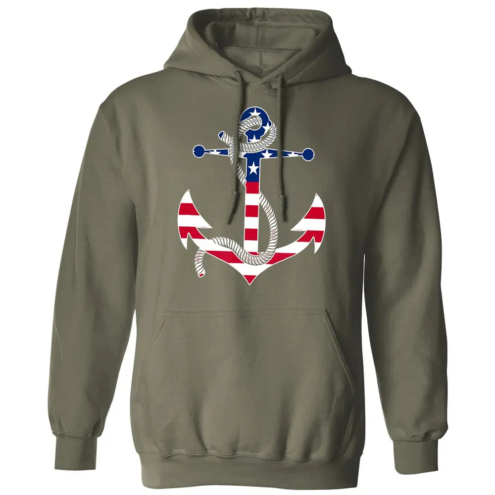 American Flag Patriotic Anchor   Memorial Day 4th Of July Classic Unisex Hoodie - 4