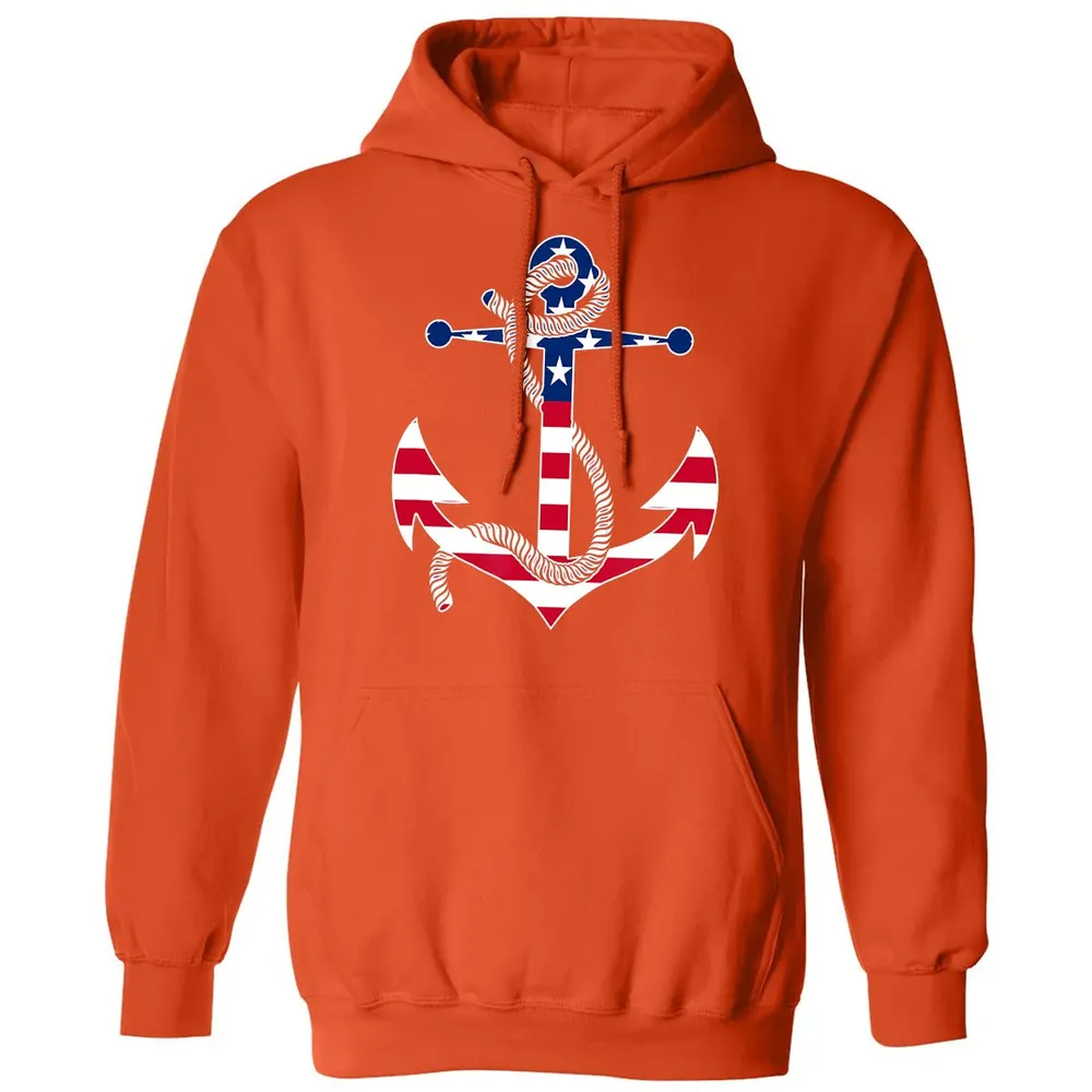 American Flag Patriotic Anchor   Memorial Day 4th Of July Classic Unisex Hoodie - 10