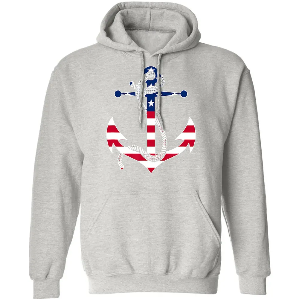 American Flag Patriotic Anchor   Memorial Day 4th Of July Classic Unisex Hoodie - 8