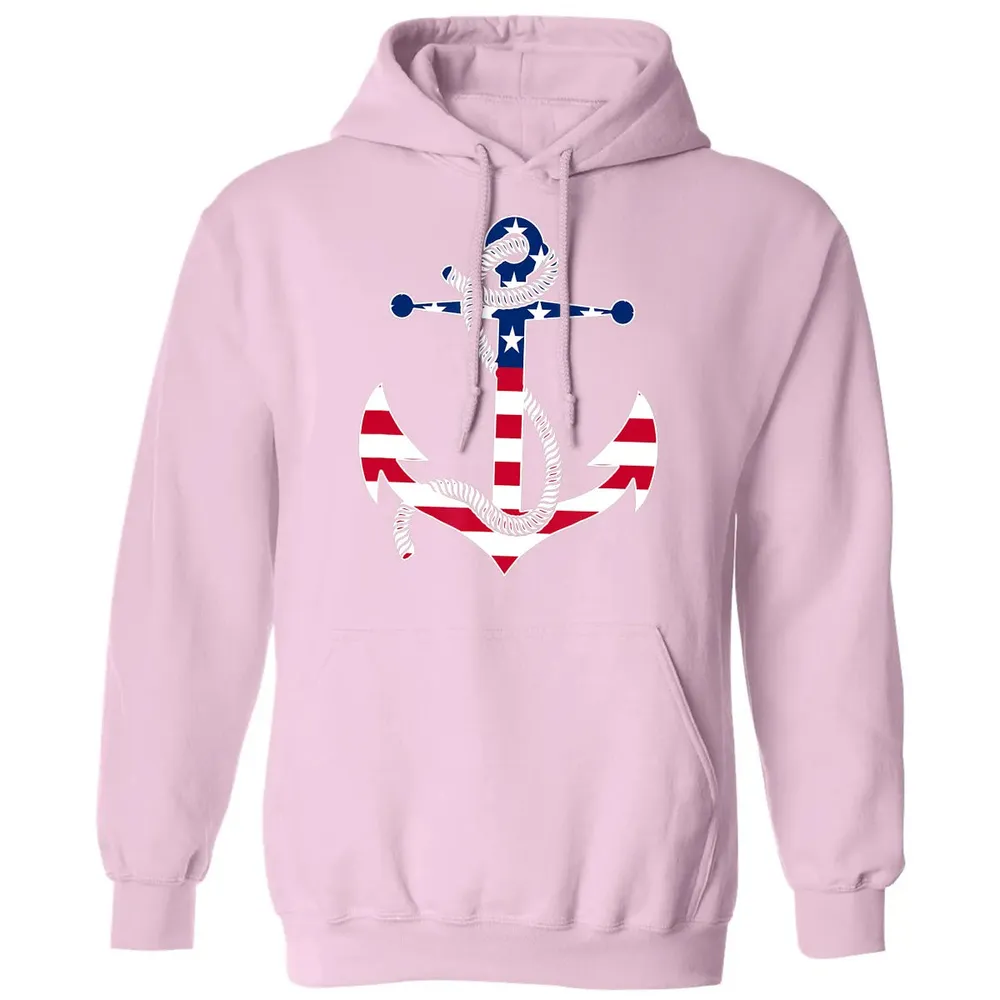 American Flag Patriotic Anchor   Memorial Day 4th Of July Classic Unisex Hoodie - 3
