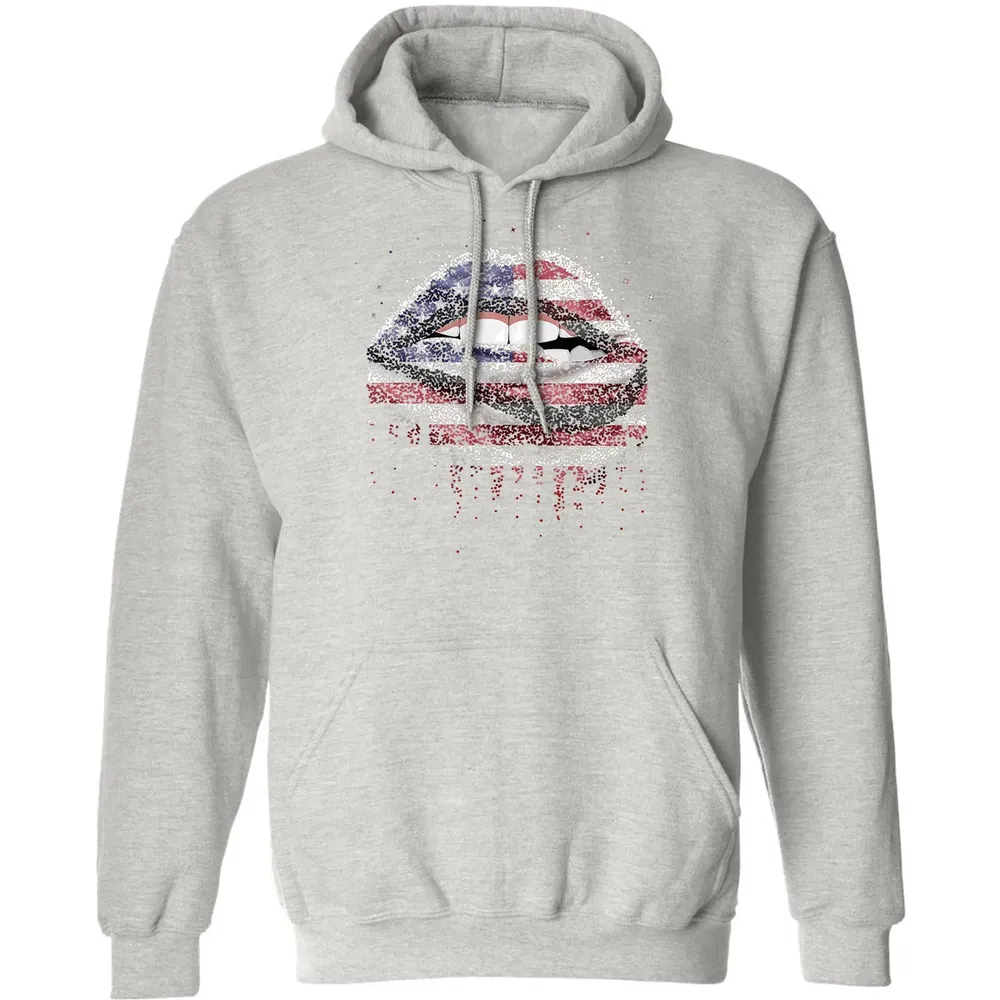 American Flag Sexy Biting Lip 4th Of July USA America Classic Unisex Hoodie - 8