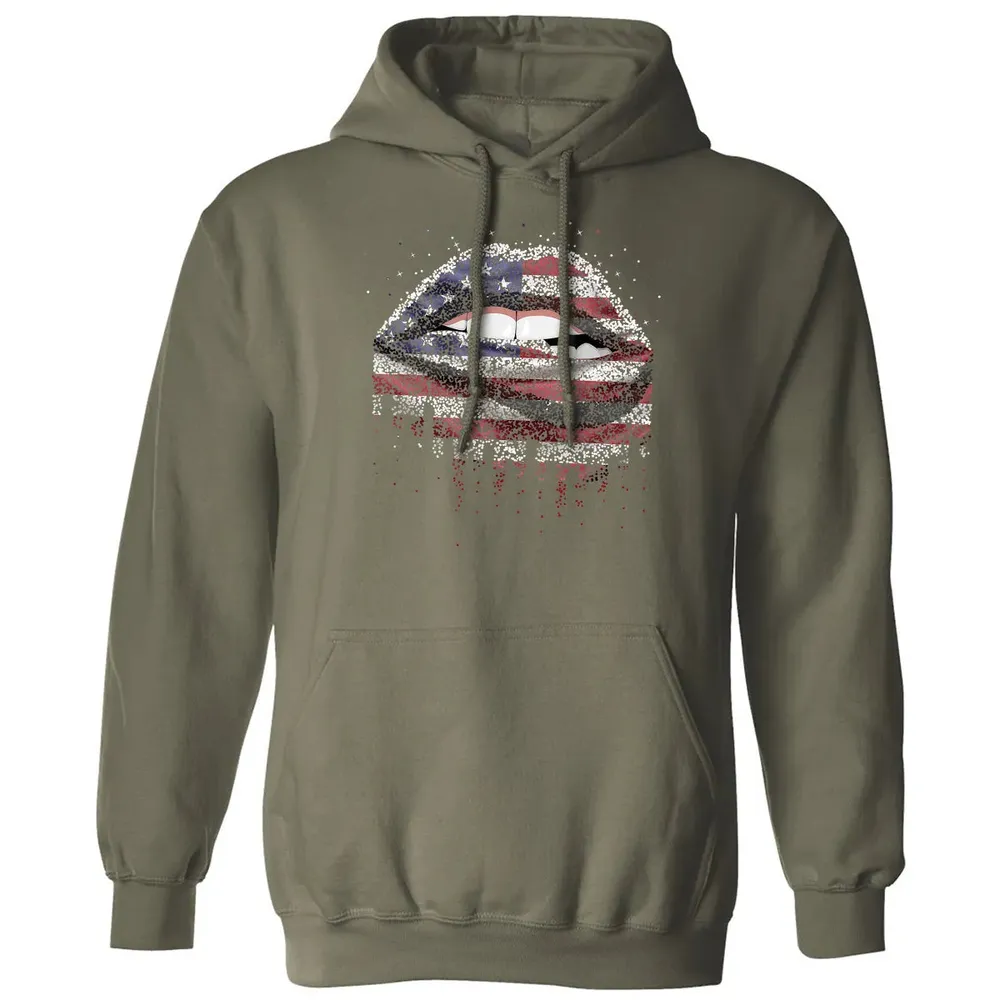 American Flag Sexy Biting Lip 4th Of July USA America Classic Unisex Hoodie - 4