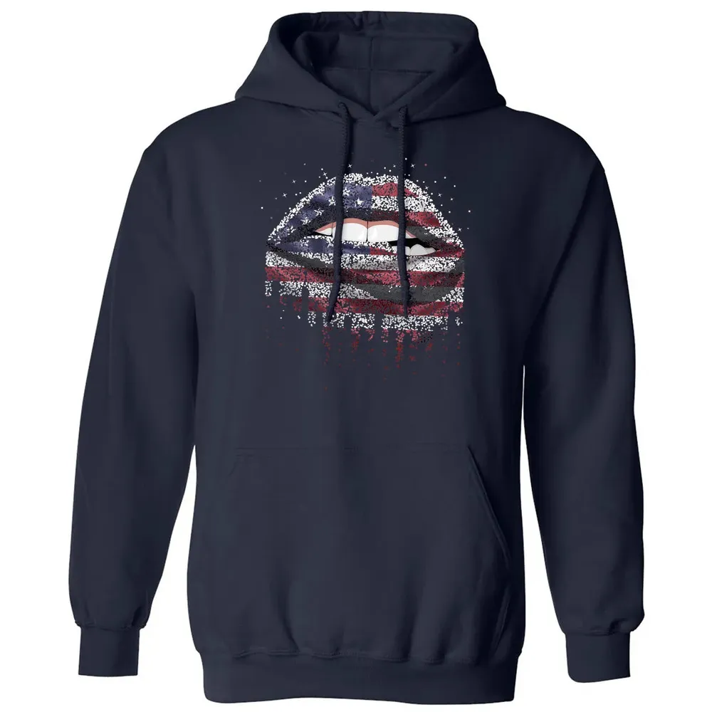 American Flag Sexy Biting Lip 4th Of July USA America Classic Unisex Hoodie - 2