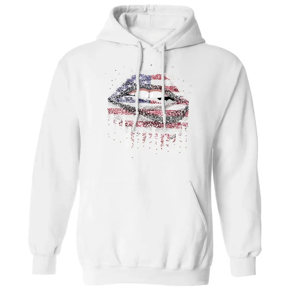 American Flag Sexy Biting Lip 4th Of July USA America Classic Unisex Hoodie - 11