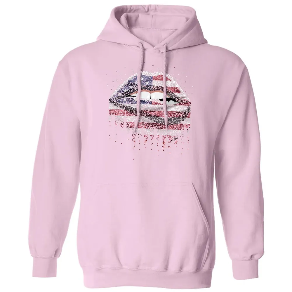 American Flag Sexy Biting Lip 4th Of July USA America Classic Unisex Hoodie - 3