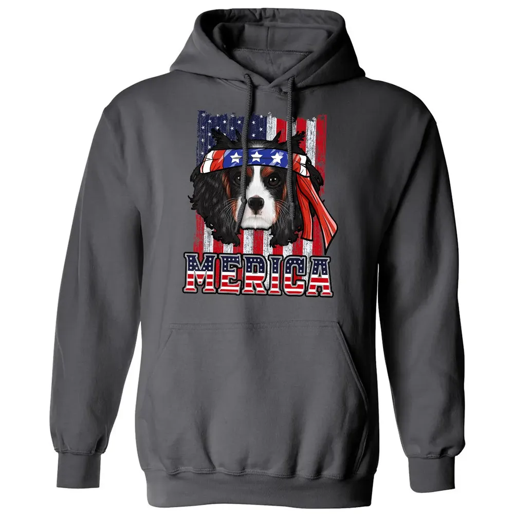 Cavalier King Charles Spaniel Merica 4th of July Dog Flag Classic Unisex Hoodie - 7