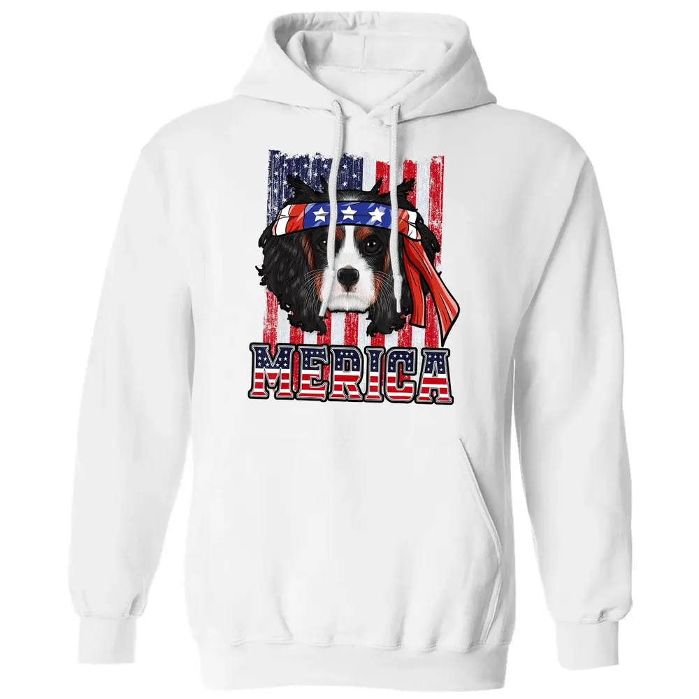 Cavalier King Charles Spaniel Merica 4th of July Dog Flag Classic Unisex Hoodie - 11