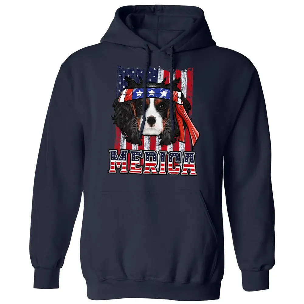 Cavalier King Charles Spaniel Merica 4th of July Dog Flag Classic Unisex Hoodie - 2