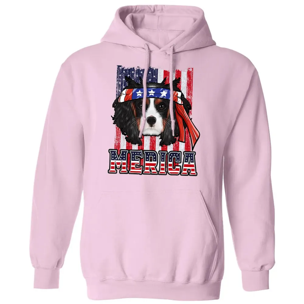 Cavalier King Charles Spaniel Merica 4th of July Dog Flag Classic Unisex Hoodie - 3