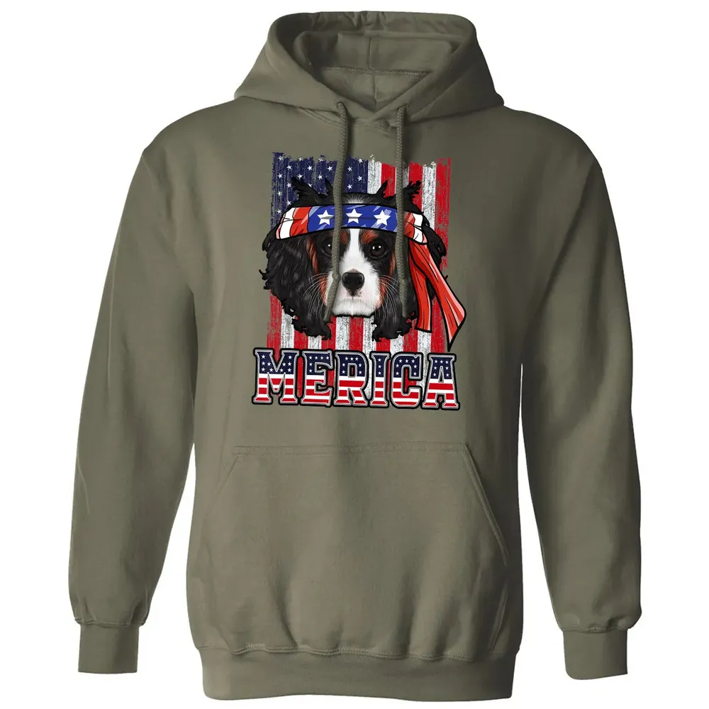 Cavalier King Charles Spaniel Merica 4th of July Dog Flag Classic Unisex Hoodie - 4
