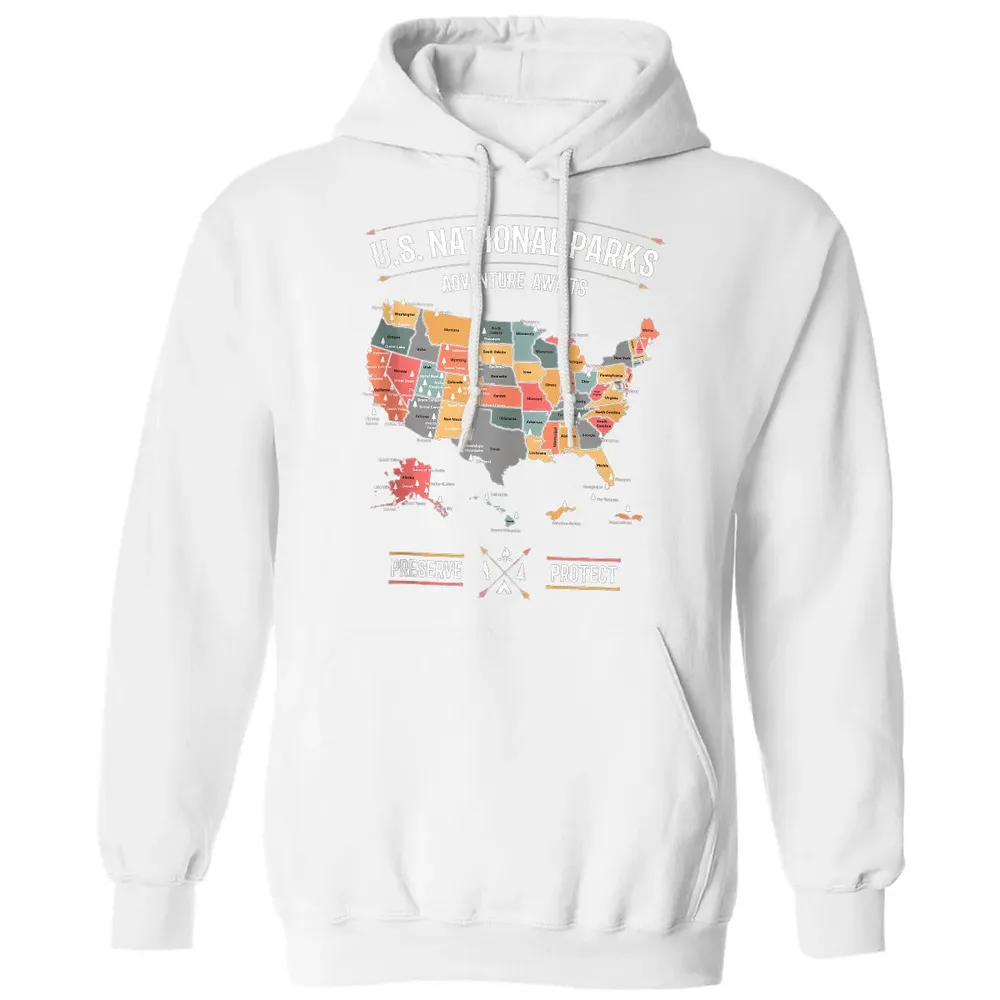 US National Parks Map Preserve Protect - Hiking Camping Classic Unisex Hoodie - 11