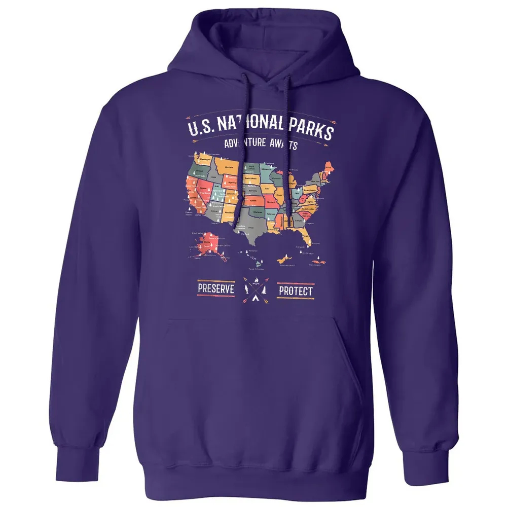 US National Parks Map Preserve Protect - Hiking Camping Classic Unisex Hoodie - 6