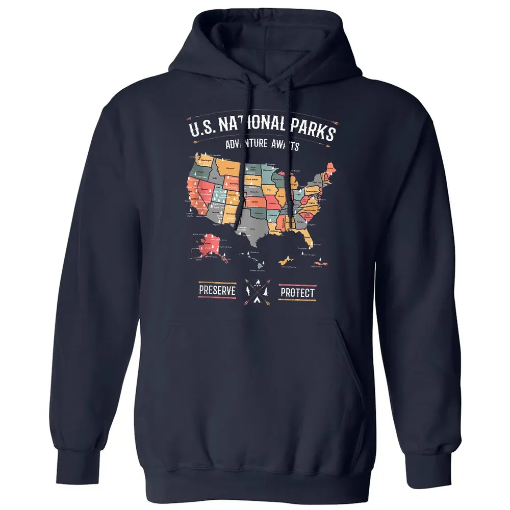 US National Parks Map Preserve Protect - Hiking Camping Classic Unisex Hoodie - 2