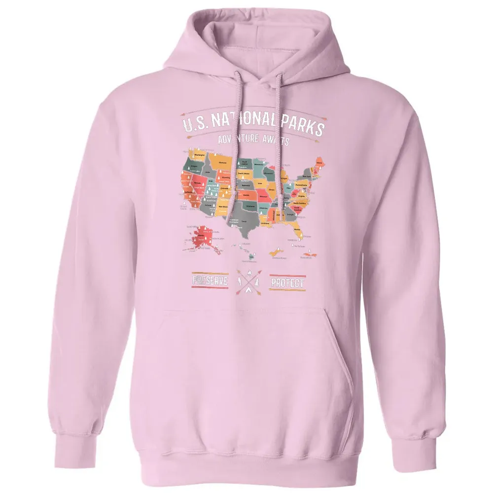 US National Parks Map Preserve Protect - Hiking Camping Classic Unisex Hoodie - 3