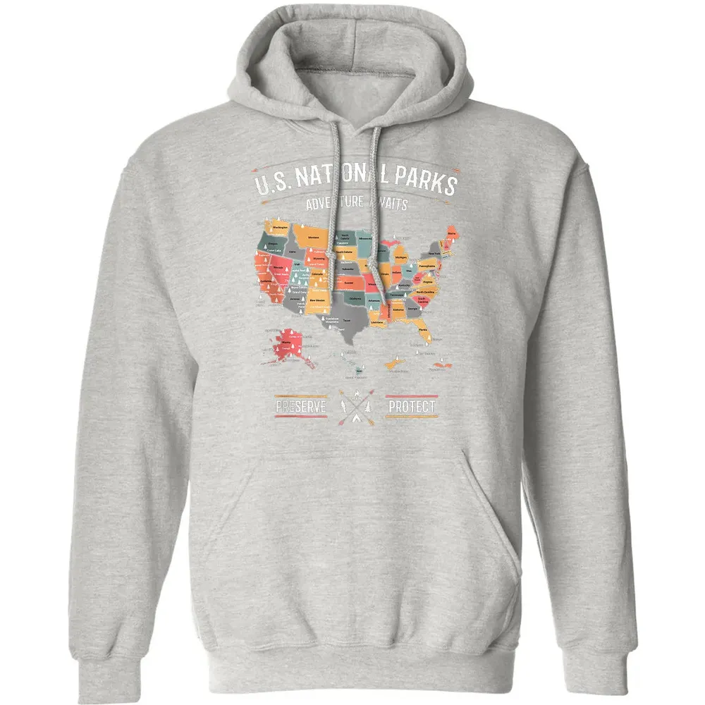 US National Parks Map Preserve Protect - Hiking Camping Classic Unisex Hoodie - 8