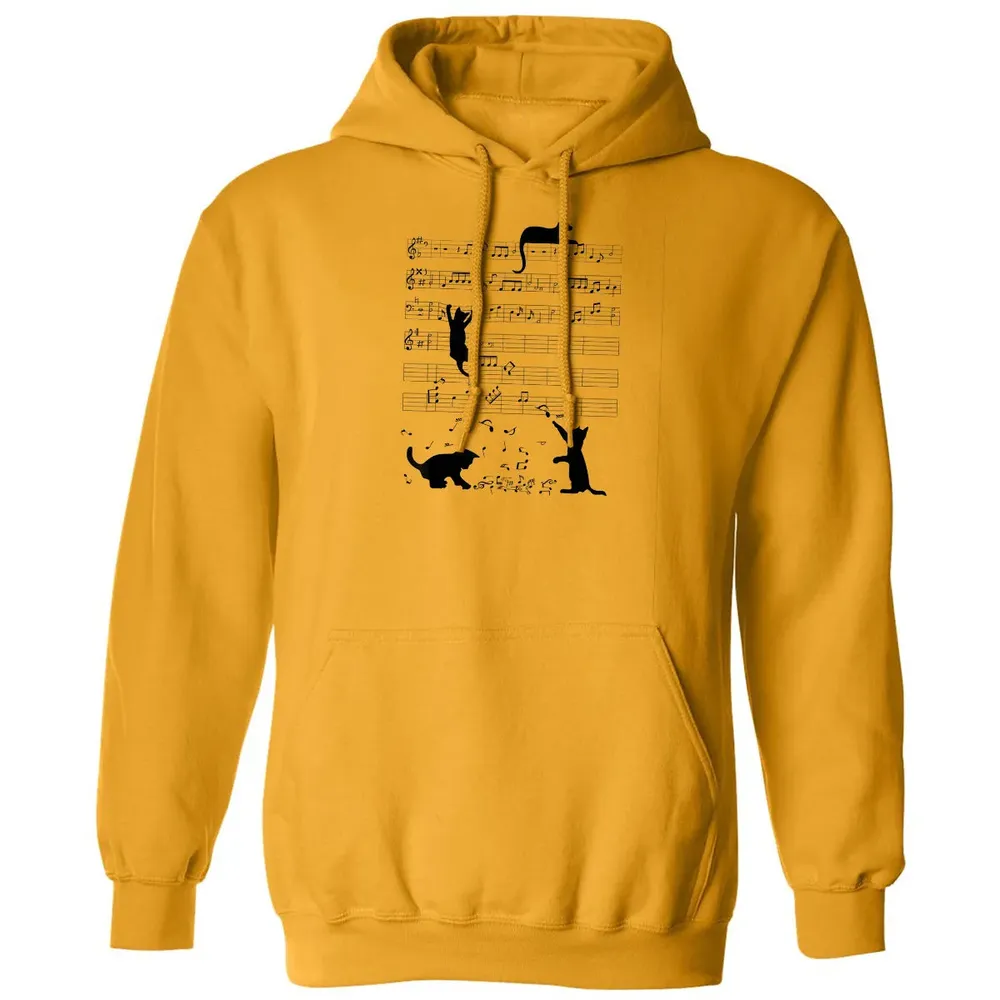 Cute Cat Kitty Playing Music Note Clef Musician Art Classic Unisex Hoodie - 12
