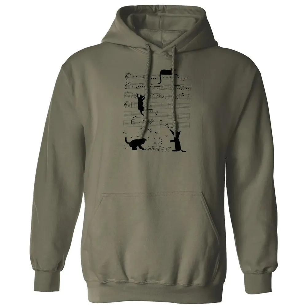 Cute Cat Kitty Playing Music Note Clef Musician Art Classic Unisex Hoodie - 4