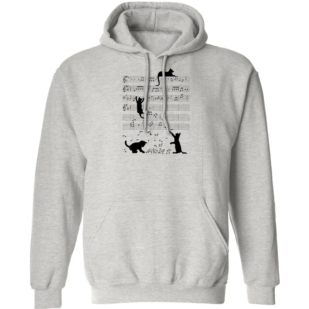 Cute Cat Kitty Playing Music Note Clef Musician Art Classic Unisex Hoodie - 2