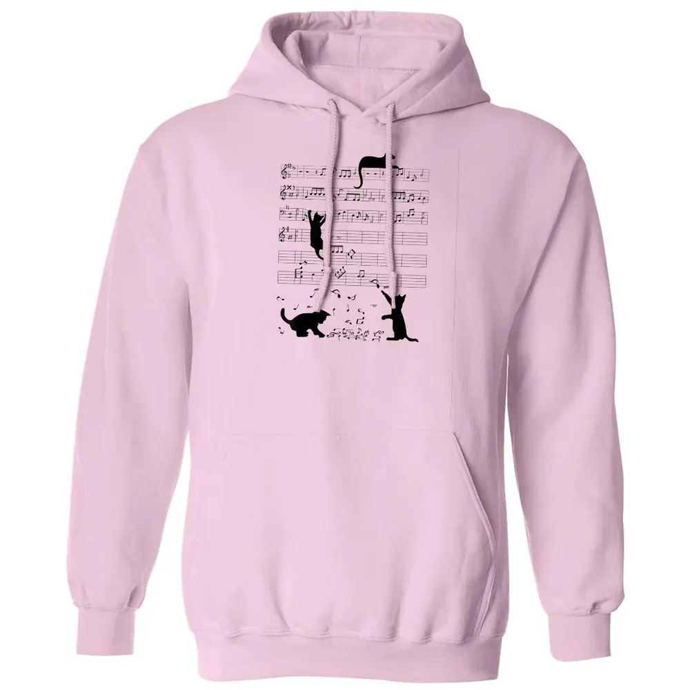 Cute Cat Kitty Playing Music Note Clef Musician Art Classic Unisex Hoodie - 3