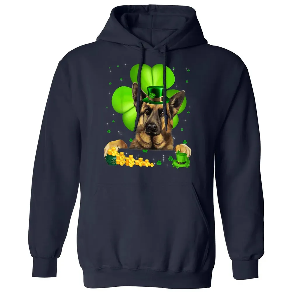St Patrick's Day German Shepherd Shamrock Classic Unisex Hoodie - 2