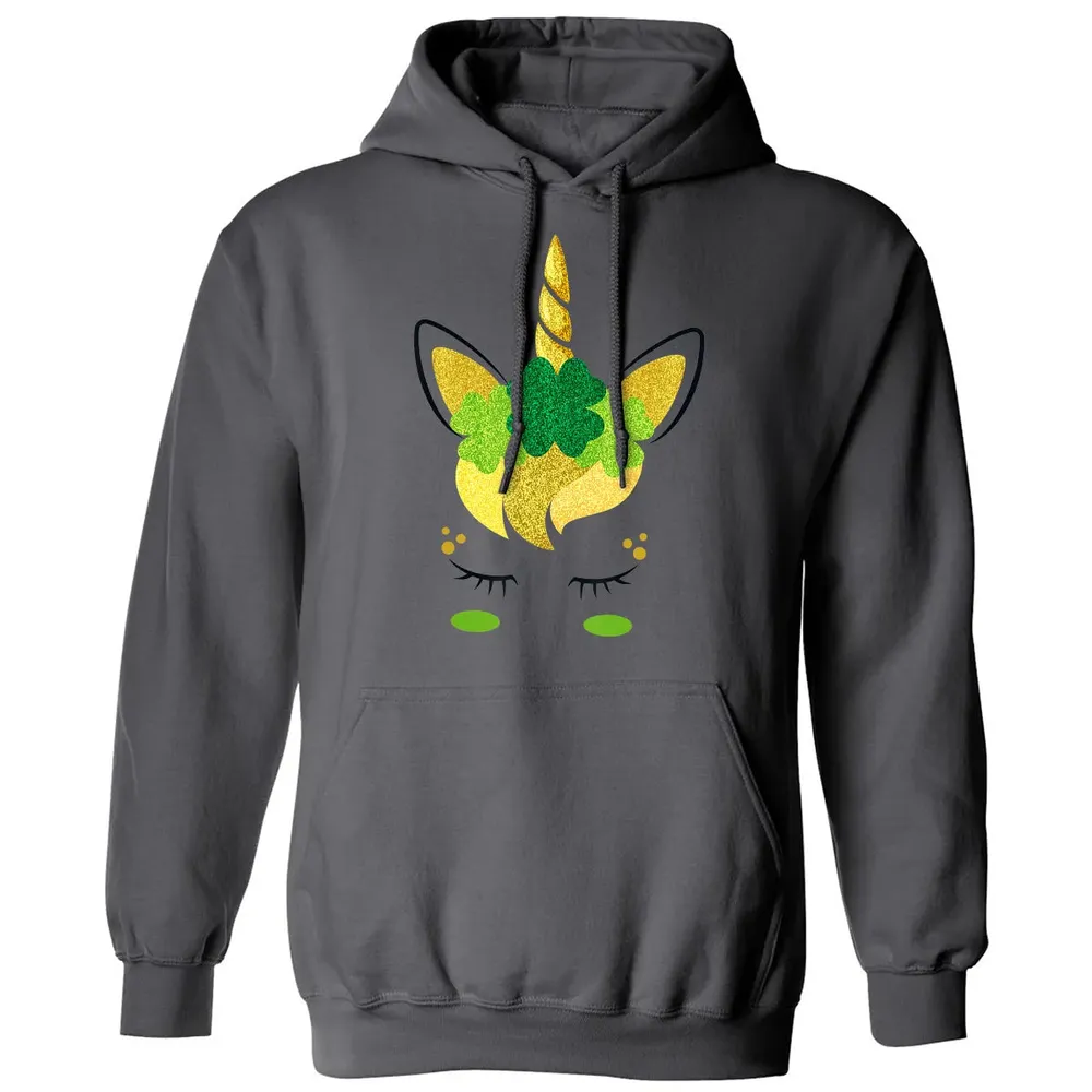 Unicorn Face St Patrick's Day Irish Girls Kids Classic Unisex Hoodie - 7