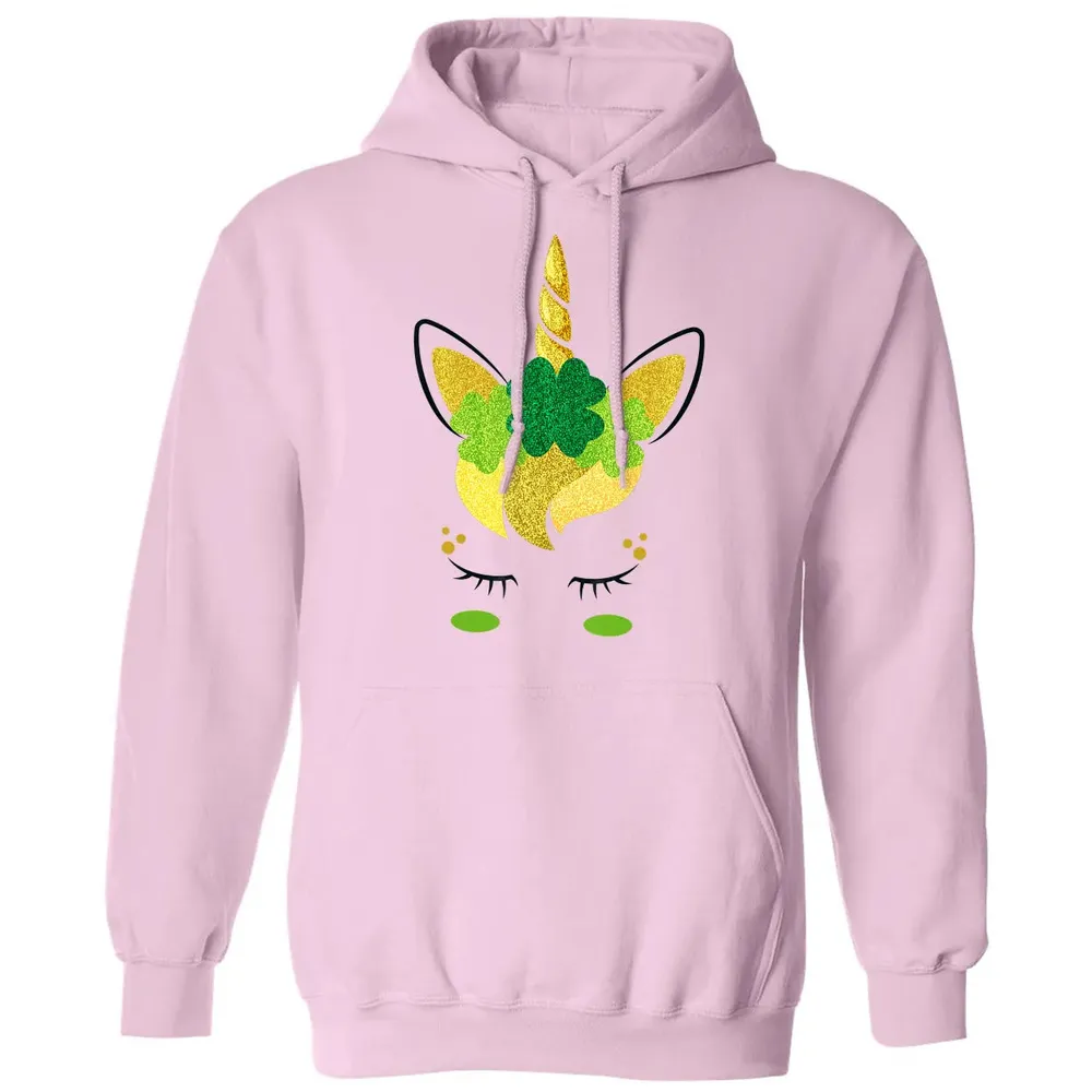 Unicorn Face St Patrick's Day Irish Girls Kids Classic Unisex Hoodie - 3