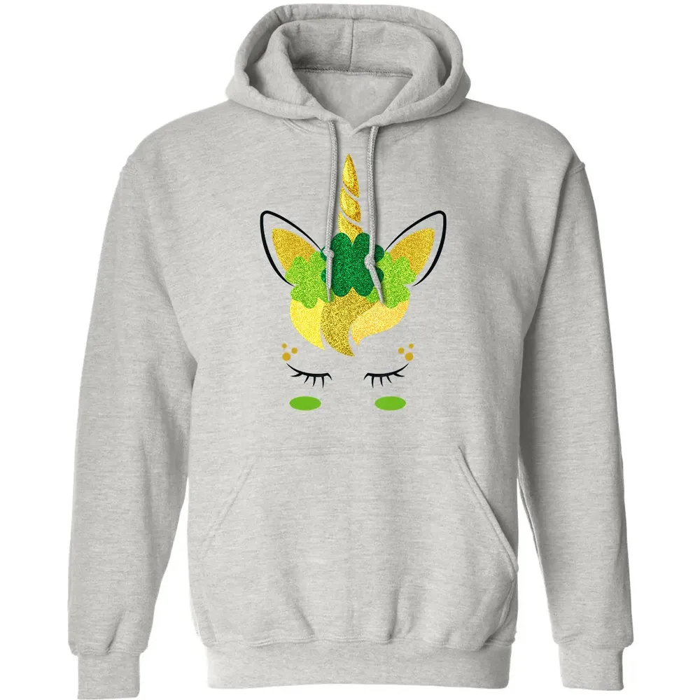 Unicorn Face St Patrick's Day Irish Girls Kids Classic Unisex Hoodie - 2