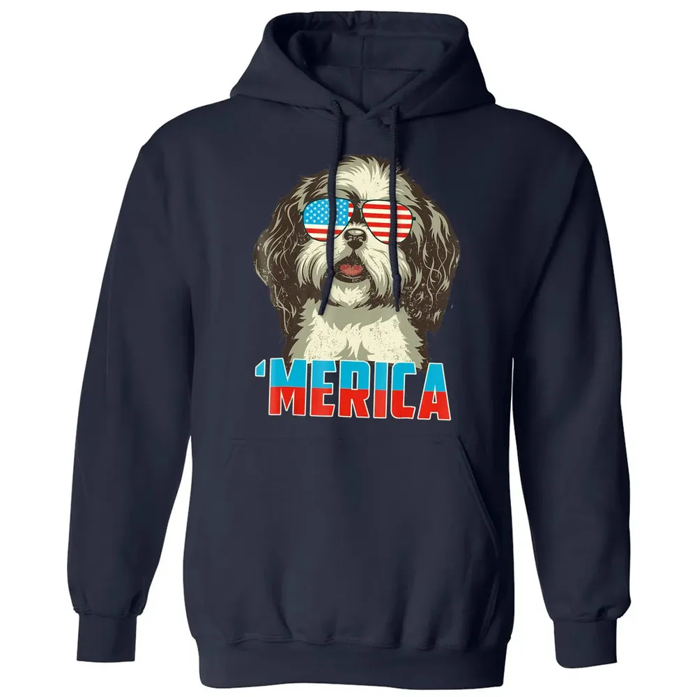 4th of July Patriot Shih Tzu Merica  for Women Men Classic Unisex Hoodie - 2